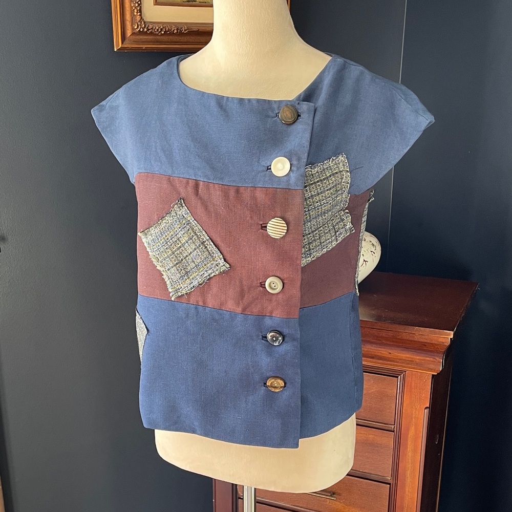 Vintage 1960s(?) NanTucket Naturals Colorblock Panel Wrap Button-Up Top Medium